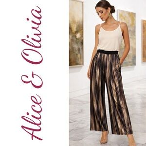 Alice + Olivia Gold Multi Metallic Pleated Wide Leg Pants Small NWT Studio 54